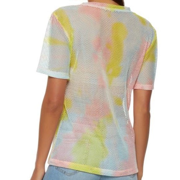 Multicolor Short Sleeve Tie Dye Fishnet Top - Picture 2 of 2